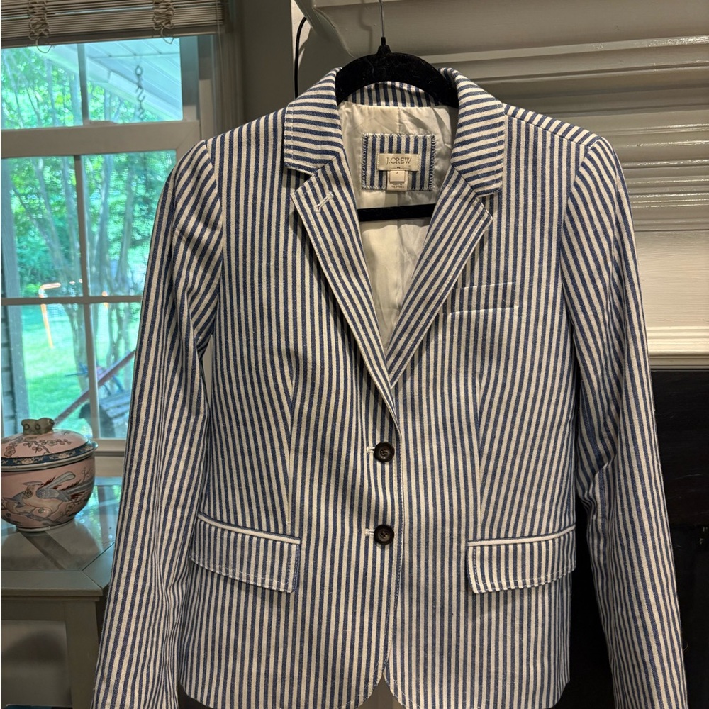 J. Crew Blue and White Striped Women's Blazer